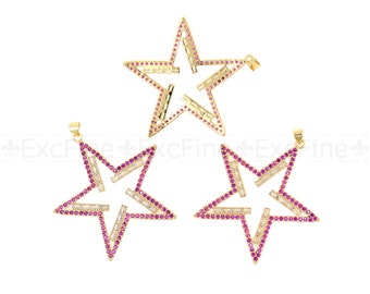 Pendentif en étoile en zircon rempli d’or 18K, pendentif en étoile en zircon plaqué or, charme en étoile, 45x44mm