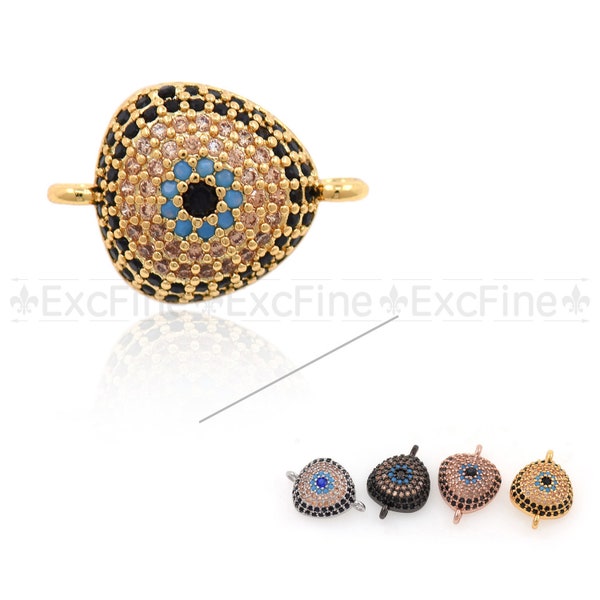 Evil Eye Protection Charms,Turquoise/Black/Champagne CZ Pave Evil Eye Connector for Bracelet Finding 16x11mm