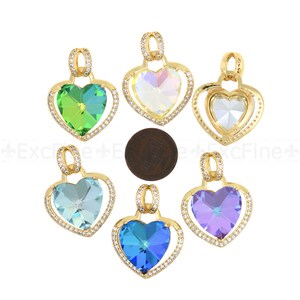 Brass Inlaid Zircon Heart Pendant for Personalized Jewelry Making Supply, 33x26mm