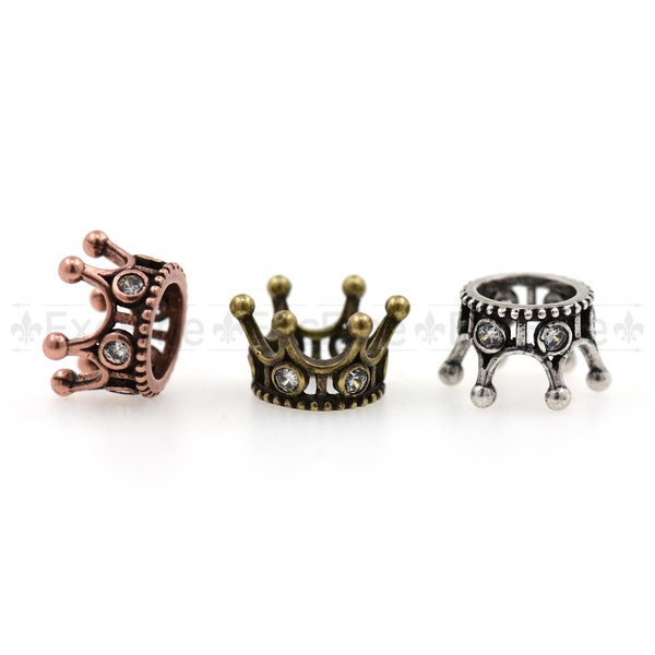 Charmes de couronne de style vintage, couronne cubique en zircone Micro Pave Perles d’espacement de grand trou.10x8mm