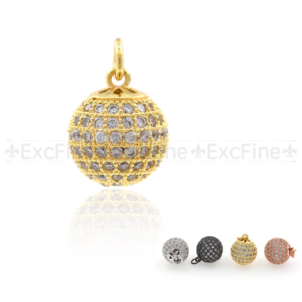 4/8Pcs Shamballa Round Ball Bead Pendentif, Micro Pave Clear Cubic Zirconia CZ Beads Charms, CZ Jewelry Pendentif 14x11mm