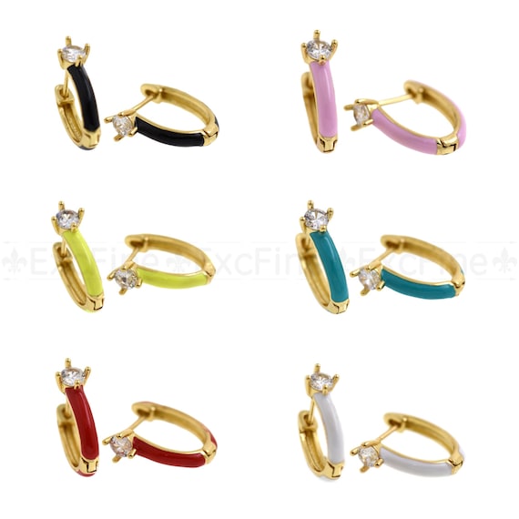 Dainty Enamel Gold Filled Huggie Earrings,personalized Hoop Earrings for  Jewelry Making 16x6mm 