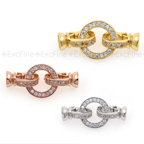 5Pcs CZ Micro Pave Round Buckle,CZ Interlocking Clasp Fastener,DIY Jewelry Making  14mm