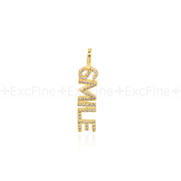 18K Filled Gold with Diamonds Letter SMILE Pendant, Smile Charm, DIY Jewelry Design Supplies, 29x6.5mm