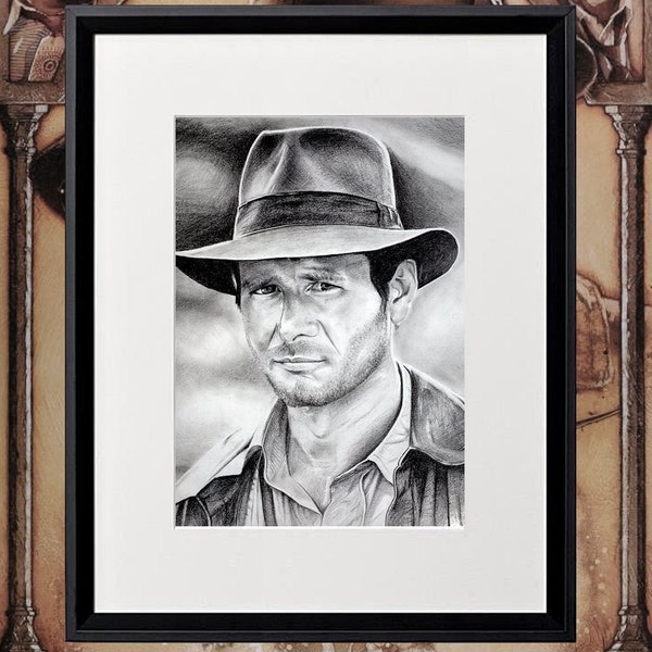 Drawing poster Indiana jones in limited edition for wall decoration, A2 format