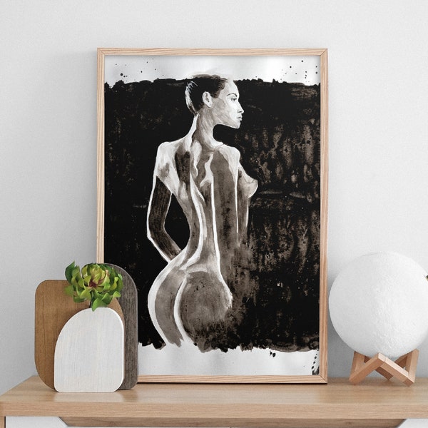 Dessin poster femme nue en édition limitée pour décoration murale, format A2