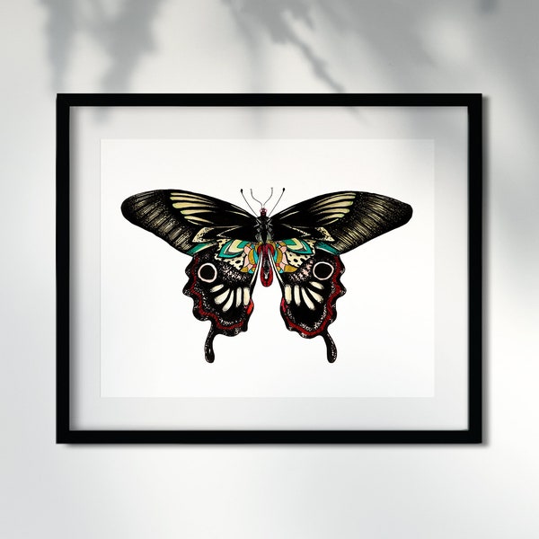Drawing poster of a butterfly in limited edition for wall decoration, A2 format