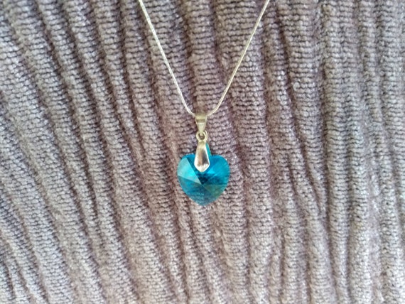 Blue Crystal Heart Pendant On Sterling Silver Necklace Of Real Etsy