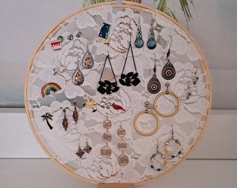 Gift Female, Large Jewelry Organizer, Embroidery Hoop Earring