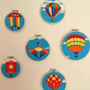 Boho Baby Room Wall Collage: Embroidery Hoop Art, Fabric Kites - 6 PC Set