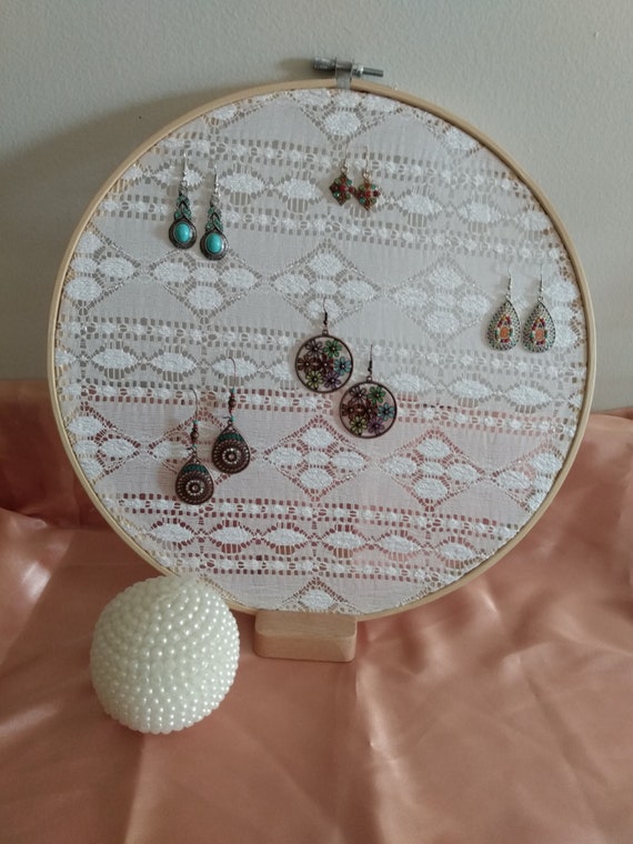 Gift Female, Large Jewelry Organizer, Embroidery Hoop Earring
