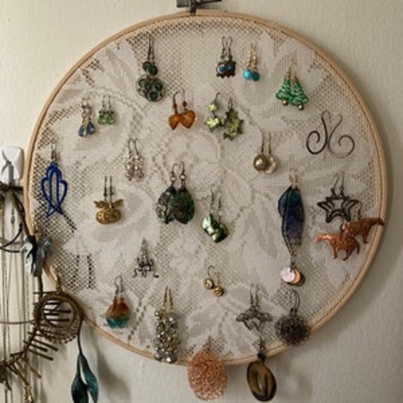 Vintage Jewelry Rack 12 Fabric Earring Holder Retro Earring
