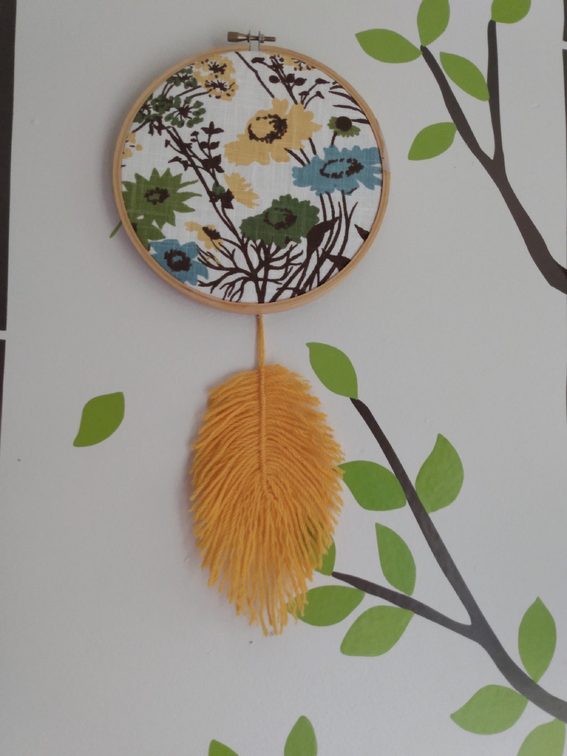 Boho Yarn Wall Hanging Embroidery Hoop Art Farmhouse Wreath Etsy