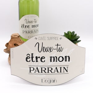 Étiquette de bouteille personnalisée, bouteille vin ou bière, demande parrain, cadeau parrain