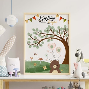 Arbre à empreintes Ours - Arbre à empreintes Baptême - Arbre empreintes Anniversaire - Arbre à empreintes pour enfant