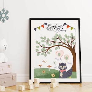 Árbol de huella de mapache - Árbol de huella de bautismo - Árbol de huella de cumpleaños - Árbol de huella de niño