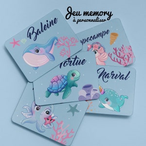 Jeu Memory enfant / Jeu carte mémoire personnalisé / Jeu de mémoire / Mer / Animaux de la mer / Dauphin