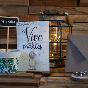 Carte graines à planter / Carte Double / Carte à semer / Papier ensemencé / Graines de fleurs / Cadeau mariage / Vive les mariés image 2