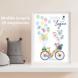 Affiche à empreintes - Affiche Baptême - Affiche personnalisée - Vélo - Bicyclette