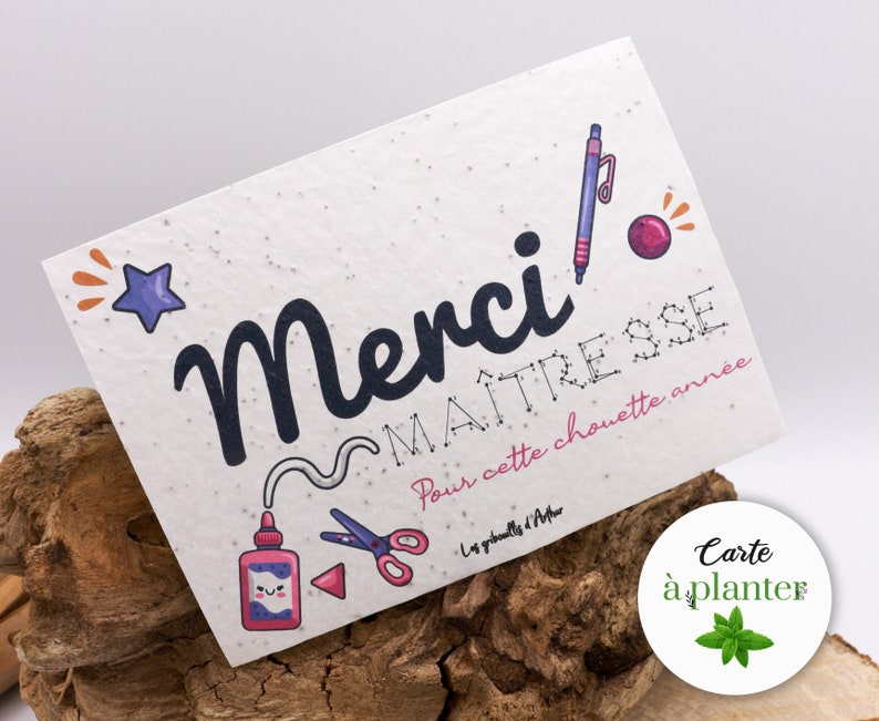 Seed card to plant / Double card / Sowing card / Seeded paper / Master gift / ATSEM gift / Master gift / Thank you Maîtresse