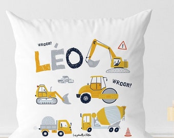 Coussin personnalisé / Décoration chambre d'enfant / véhicule de chantier/ Décoration chambre