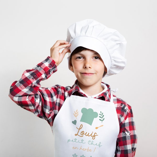 Tablier enfant personnalisé avec prénom / Cadeau pour enfant / Petit Chef en herbe