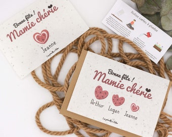 Kaarten om te planten / Dubbele kaart / Gepersonaliseerde kaart / Zaadkaarten / Fijne omadag/grootmoederdag