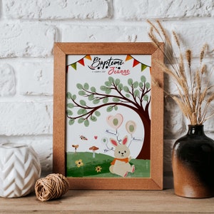 Arbre à empreintes Lapin - Arbre à empreintes Baptême - Arbre empreintes Anniversaire - Arbre à empreintes pour enfant