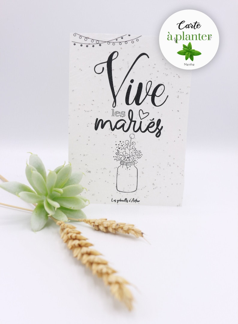 Carte graines à planter / Carte Double / Carte à semer / Papier ensemencé / Graines de fleurs / Cadeau mariage / Vive les mariés image 1