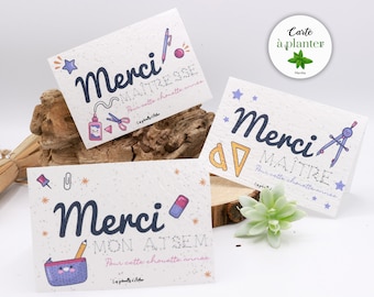 Carte graines à planter / Carte double / Carte à semer / Papier ensemencé / Cadeau maîtresse / Cadeau ATSEM / Cadeau Maître / Merci