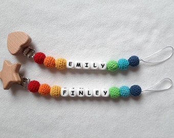 Matching Pram Charm And Silicone Dummy Clip Set Boy Blue White Grey Rainbow Baby Babies Pacifier