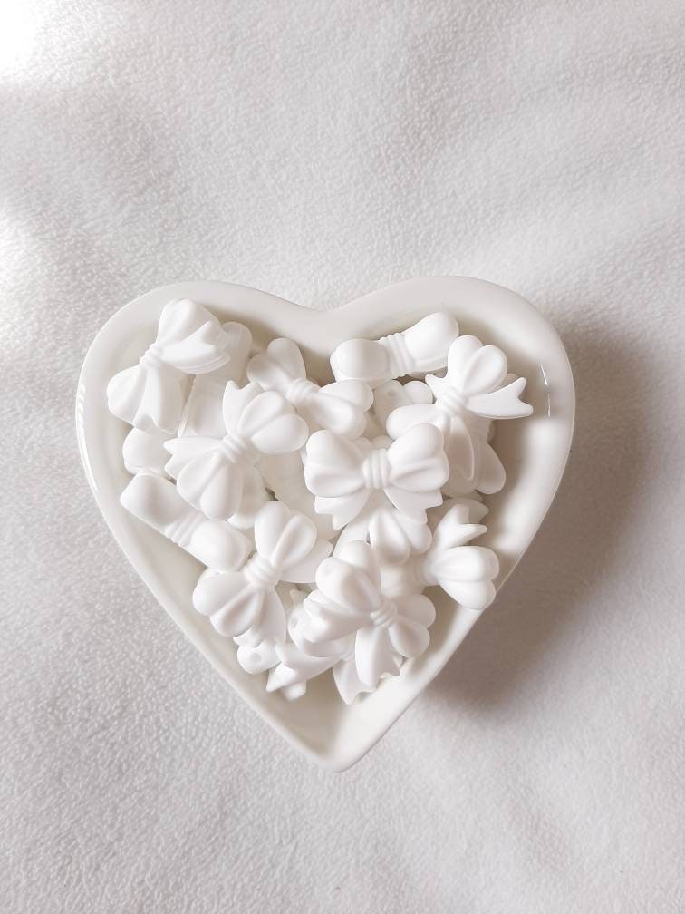 Silicone WHITE Bow Beads, High Quality CRAFT SUPPLY