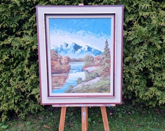 Mountain landscape vintage oil painting