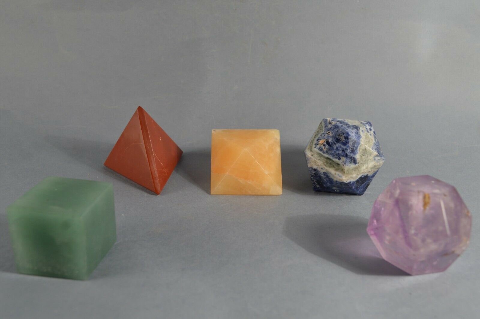 Set Solides de Platon Aventurine Améthyste Sodalite Calcite Jaspe