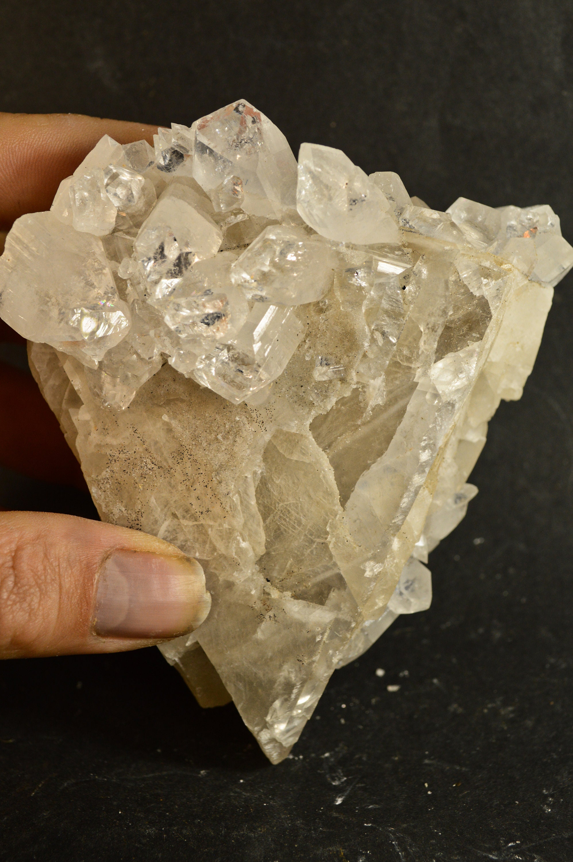 Cristaux d'apophyllite sur Calcite d'inde 734G Mineraux Collection Apophylite