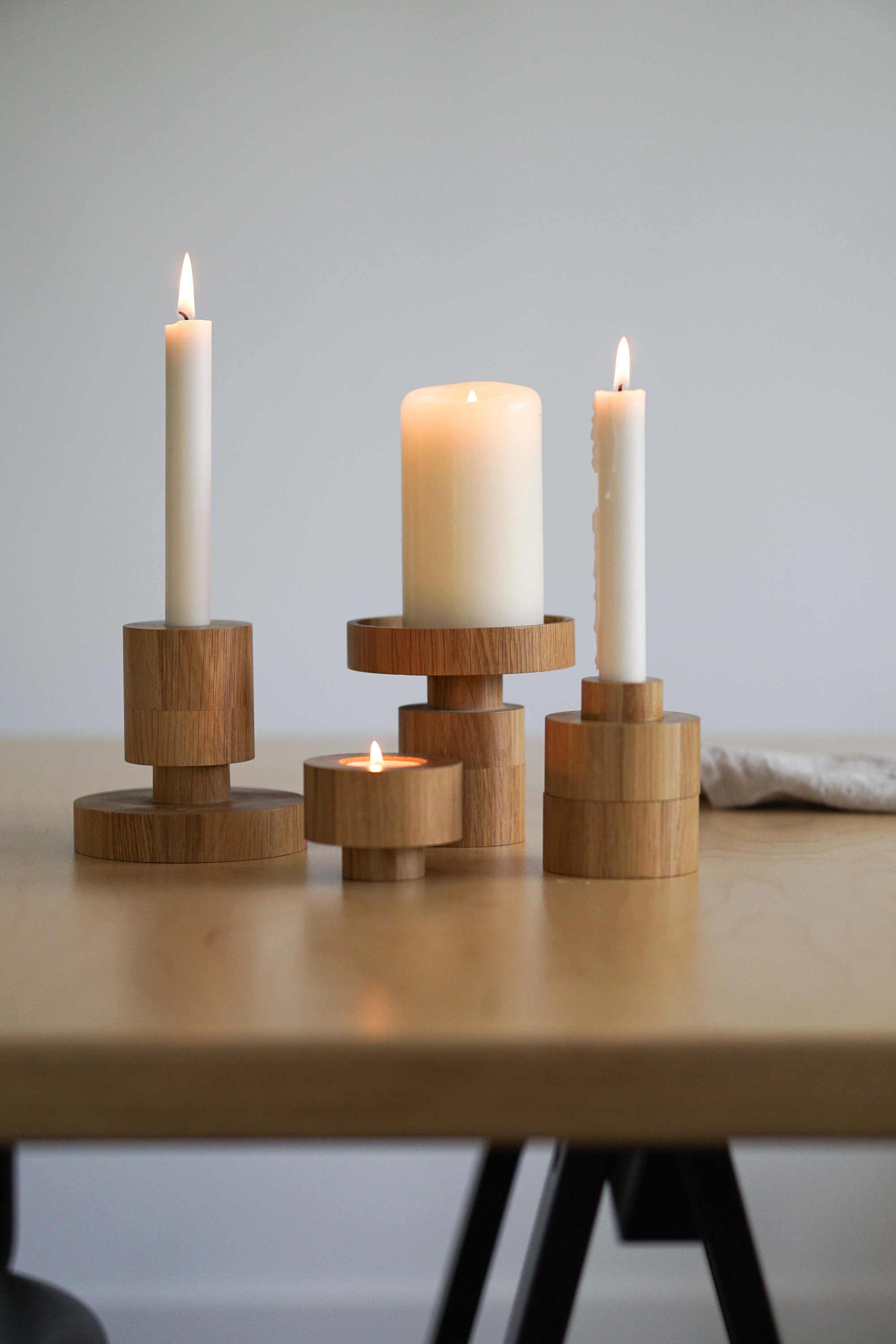 5er Set Minimalistischer Kerzenständer aus Holz Rustikaler Etsy