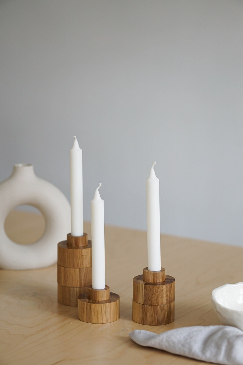Modern Oak Wood Taper Candlestick Set Scandinavian Candle Etsy