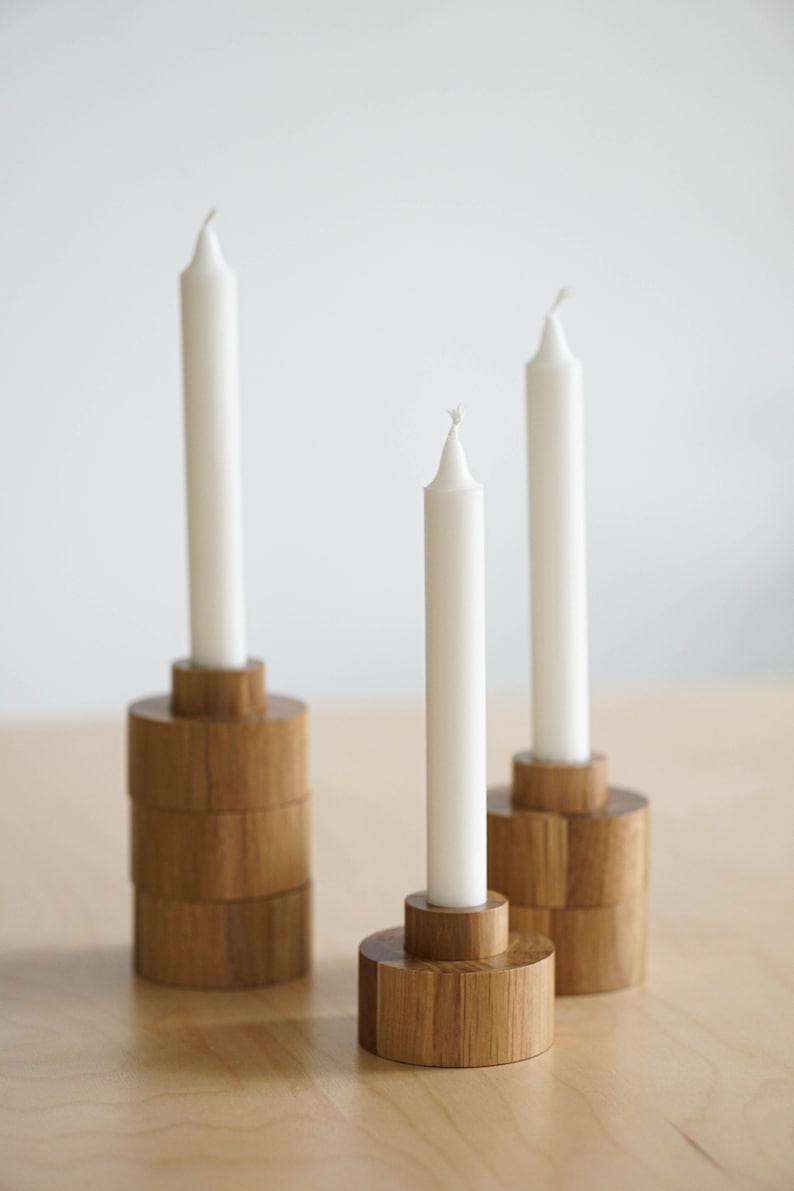 Modern Oak Wood Taper Candlestick Set Scandinavian Candle Etsy