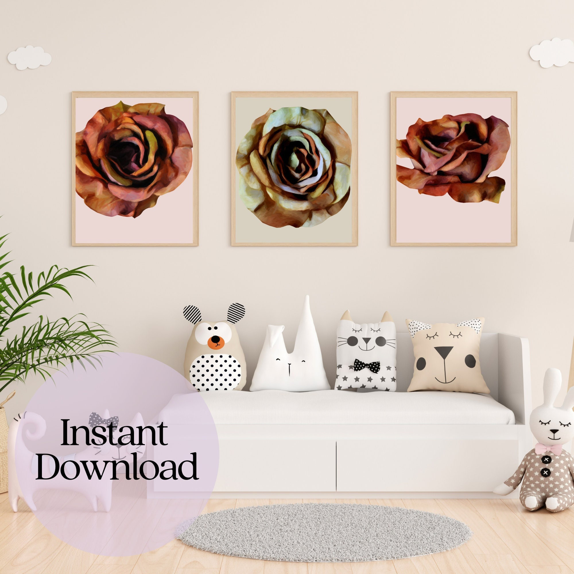 Set of 3 Printable Wall Art Decor, Magnolia Floral Digital Print, Flower Magnolia Instant Download