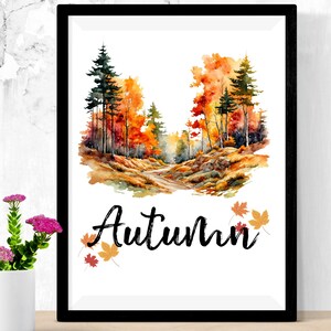 Arte de pared de otoño, bosque de otoño, póster de otoño, decoración con temática de otoño, impresión de arte de pared de otoño, arte acogedor de otoño, tapiz de pared de otoño, arte de pared de otoño melancólico