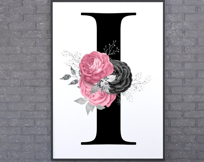 Wall Accent Monogram I in Pink, Black Silver Rose
