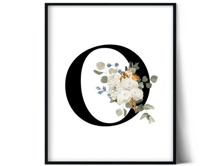 Floral Letter O, Printable Wall Art Decor, Monogram O Floral Home Decor, O Floral Monogram Digital Print, Letter O Instant Download