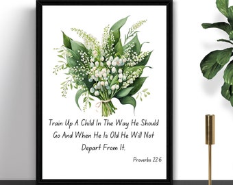 Christian Prints with Lilly of The Valley Flowers, Kids Room Decor, Gifts for Kids, Scripture Wall Art Printable, Home Decor