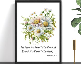 Floral Wall Art, Christian Prints, Daisy Flower Print, Gifts for Her, Scripture Wall Decor