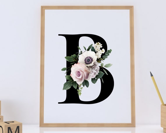 Floral Monogram Letter B, Printable Wall Decor, Home Decor Monogram B, Letter B Digital Print, Alphabet B Instant Download