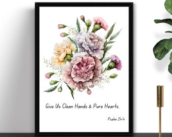 Scripture Wall Art, Christian Prints, Carnation Flowers Birth Month, Christian Print Download, Printable Wall Art Living Room