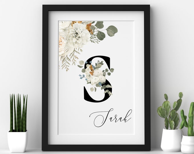 Personalized Gifts, Printable Wall Decor Monogram S, Letter S Home Decor, Alphabet S Instant Download, Letter S Wall Hanging Digital Art