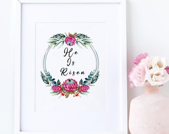 He Is Risen Wreath, He Is Risen Sign, He Is Risen Decor, Printable Wall Art Decor, Entry Way Home Decor, Digital Prints, Gifts for Easter