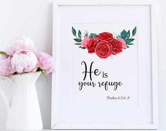 Bible Verse Wall Art, Psalms 62:6-8, Christian Prints Floral, Printable Wall Art Decor, Gifts for Her, Christian Wall Decor, Religious Print
