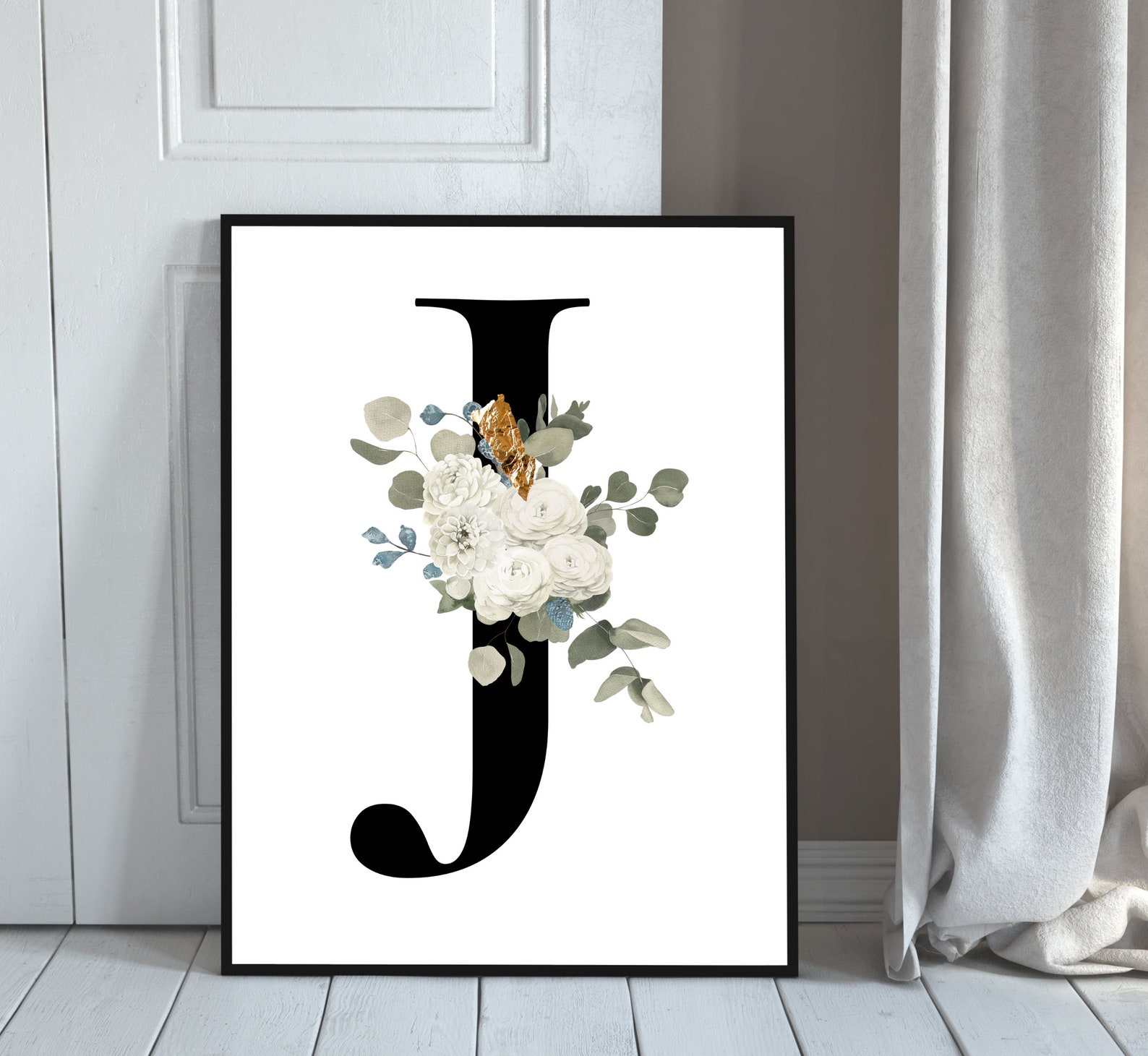 Letter J Wall Art Wall Art Flower Letter Print Letter J Etsy